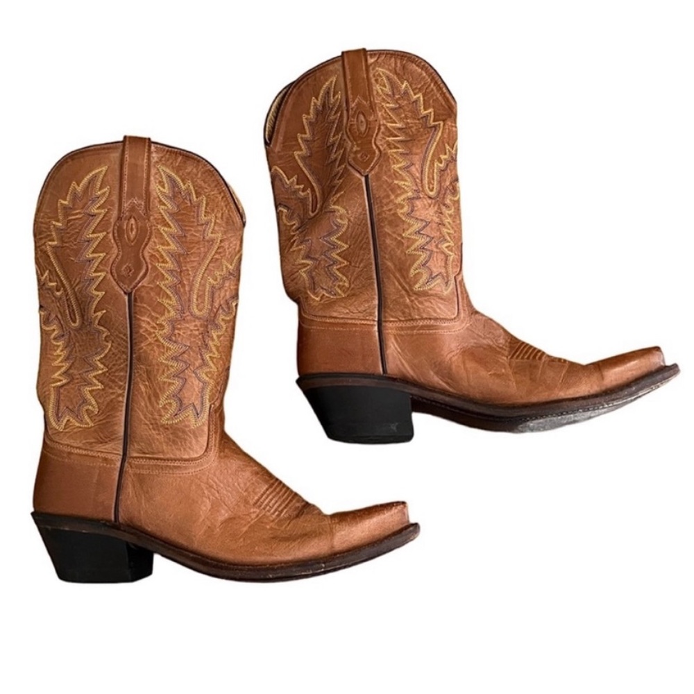 Old West Tan Leather Classic Cowboy Boots
